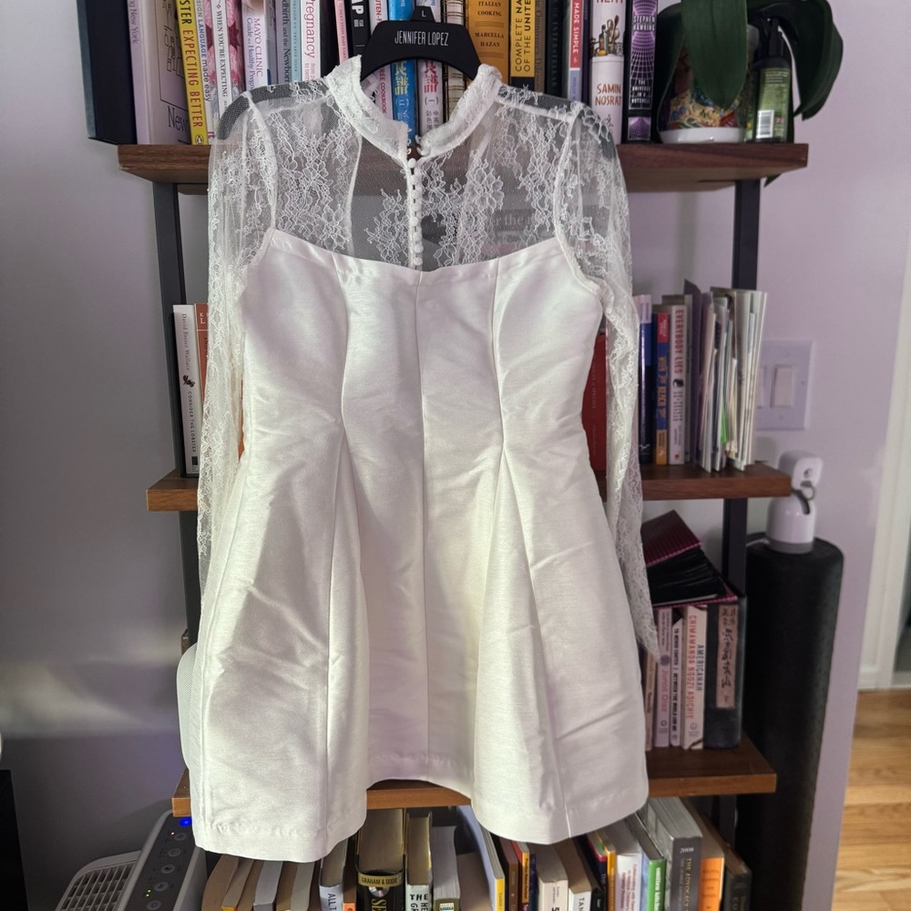 Anthropologie BHLDN mini Elegant White Lace Dress wedding bridal small 2 EUC